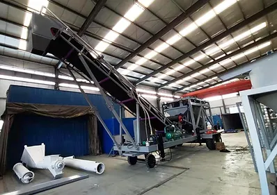 Mobile batch plant set up at a construction site